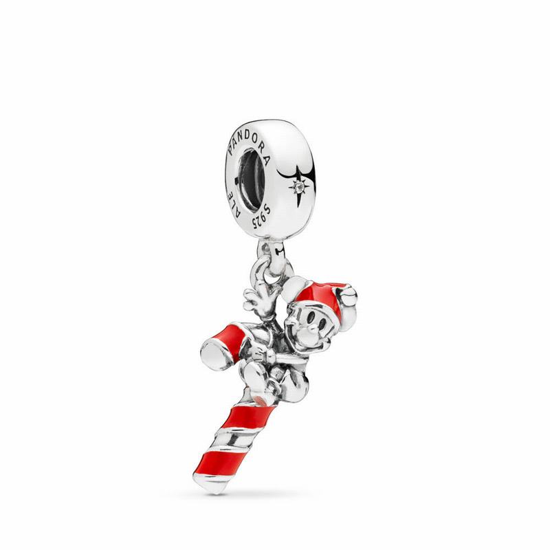 Pandora Disney Santa Mickey’s Candy Cane Dangle Charm Silver Egypt UO2063859